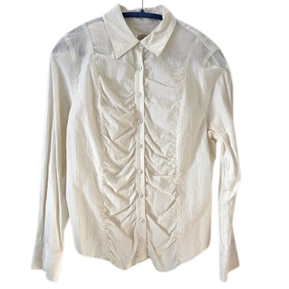Talbots off-white button down with‎ embroidery. Size 14